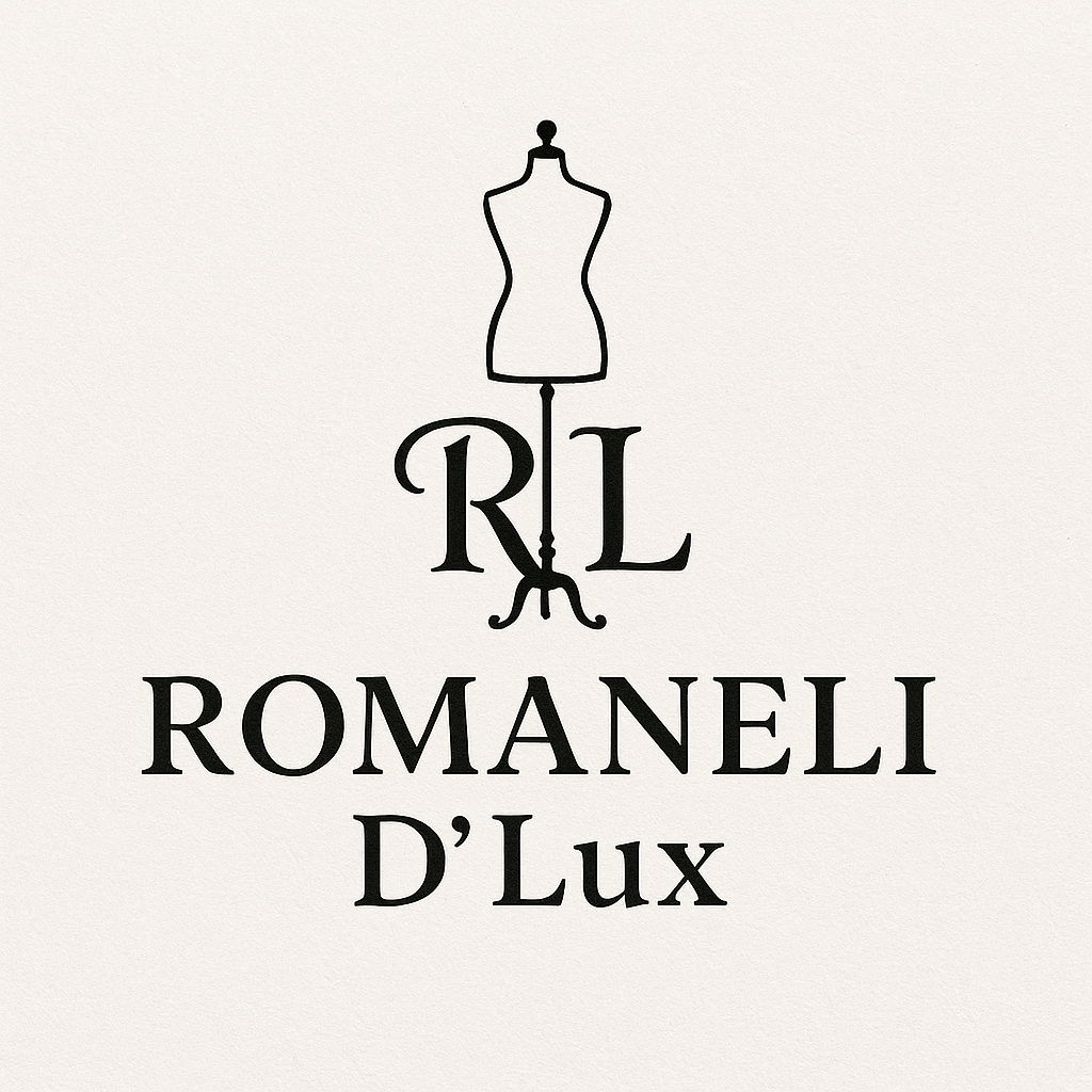 Romaneli D'Lux logo - elegant gold lettering on black background